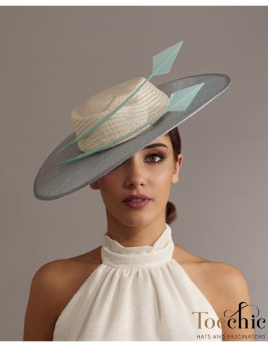 Sombrero madrina de boda azul claro y marfil - Pamelas y Tocados para madrinas - 2