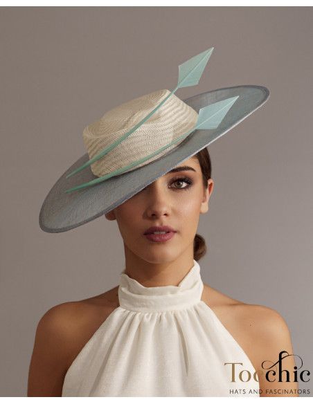 Sombrero madrina de boda azul claro y marfil - Pamelas y Tocados para madrinas - 2