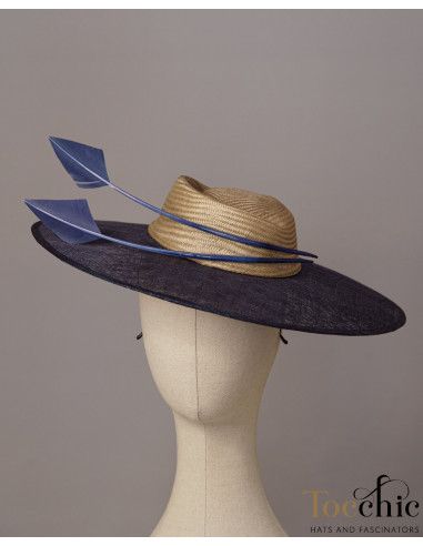 Elegant Navy blue and gold Kentucky derby hat for woman - Wedding hats for women - 5