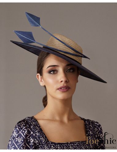 Elegant Navy blue and gold Kentucky derby hat for woman - Wedding hats for women - 3