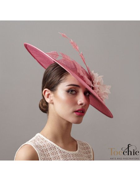 Elegante Pamela madrina de boda rosa con plumas - Pamelas y Tocados para madrinas - 2
