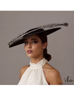 Woman Elegant Ascot hat black - Wedding hats for women - 1 2