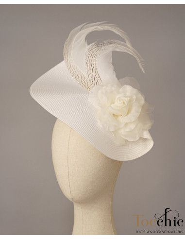 White Tea Party hat with feathers for woman - Woman hats for the Horse races - 4