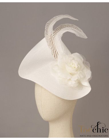 White Tea Party hat with feathers for woman - Woman hats for the Horse races - 6