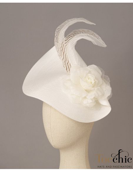 White Tea Party hat with feathers for woman - Woman hats for the Horse races - 6
