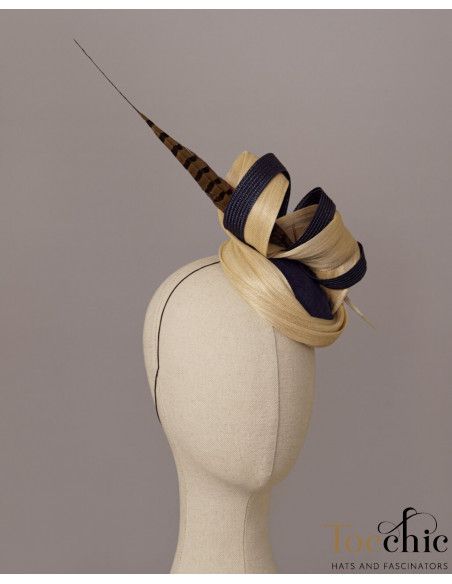 Elegant Woman beige and dark blue wedding hat - Wedding hats for women - 8 Elegant Woman beige and dark blue wedding hat - Wedding hats for women - 8
