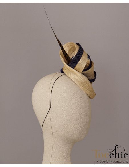 Elegant Woman beige and dark blue wedding hat - Wedding hats for women - 9 Elegant Woman beige and dark blue wedding hat - Wedding hats for women - 9