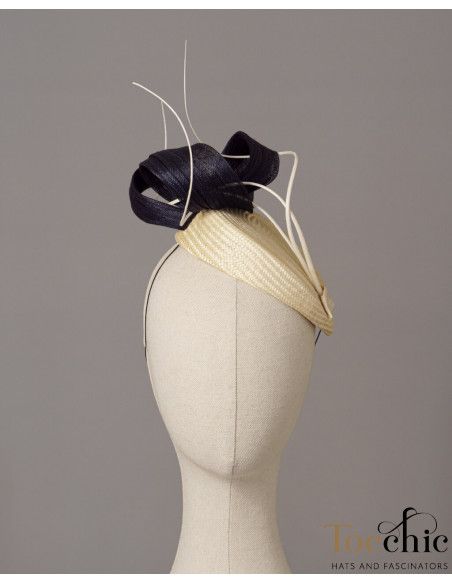 Sombrero de boda pequeño blanco y azul marino - Tocados de novia - 3