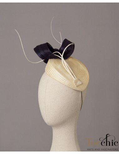 Sombrero de boda pequeño blanco y azul marino - Tocados de novia - 4