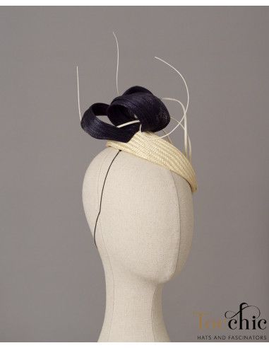Woman wedding fascinator navy blue and ivory - Bridal Hats & Fascinators - 6