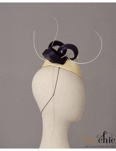 Woman wedding fascinator navy blue and ivory - Bridal Hats & Fascinators - 7