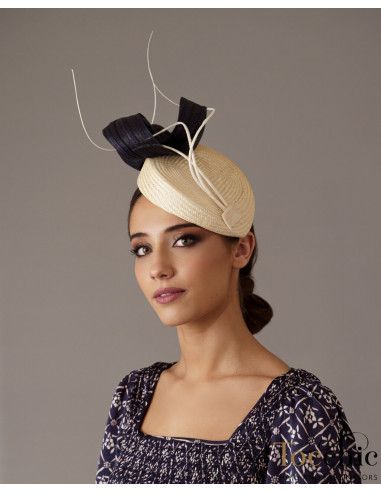 Woman wedding fascinator navy blue and ivory - Bridal Hats & Fascinators - 1