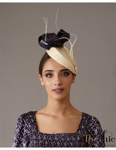 Woman wedding fascinator navy blue and ivory - Bridal Hats & Fascinators - 1 2