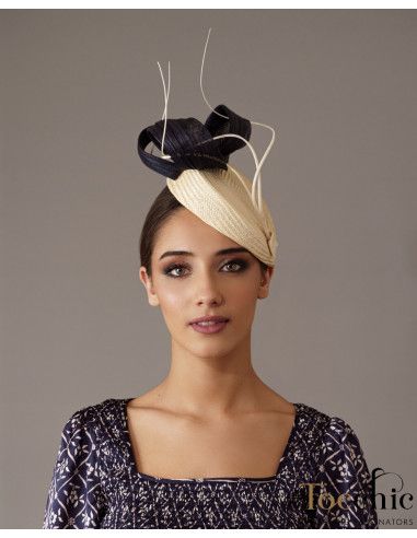 Woman wedding fascinator navy blue and ivory - Bridal Hats & Fascinators - 2