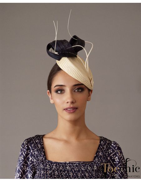 Woman wedding fascinator navy blue and ivory - Bridal Hats & Fascinators - 2 Woman wedding fascinator navy blue and ivory - Bridal Hats & Fascinators - 2