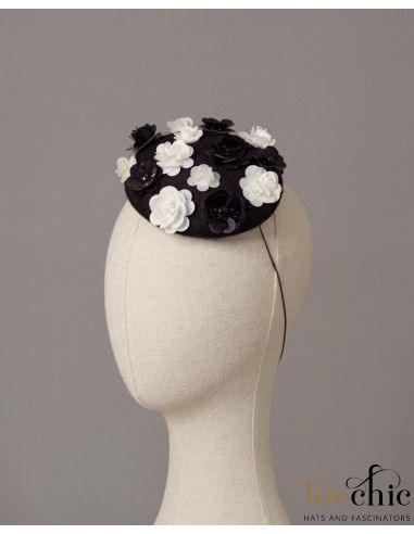 Black Pill box hat with flowers - Wedding hats for women - 4