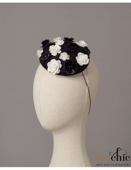 Black Pill box hat with flowers - Wedding hats for women - 4