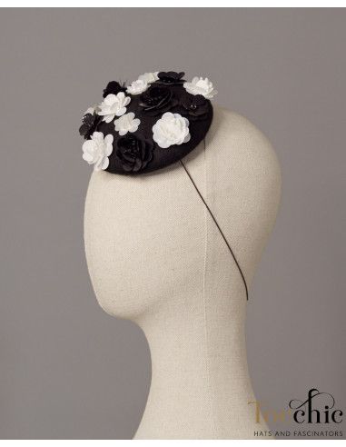 Black Pill box hat with flowers - Wedding hats for women - 6