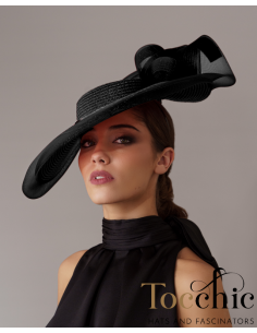 Elegante Sombrero de boda negro madrina de boda - Pamelas y Tocados para madrinas - 1