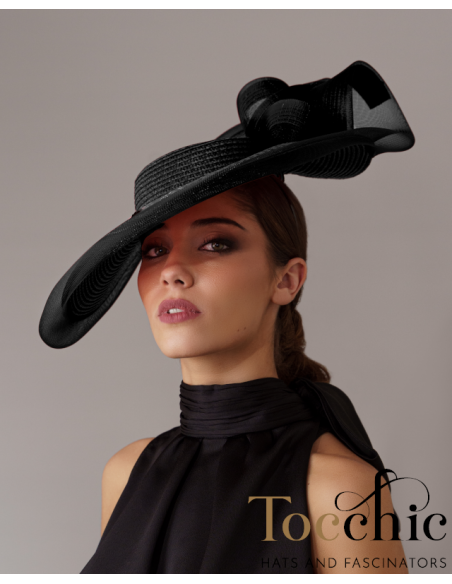 Elegante Sombrero de boda negro madrina de boda - Pamelas y Tocados para madrinas - 1