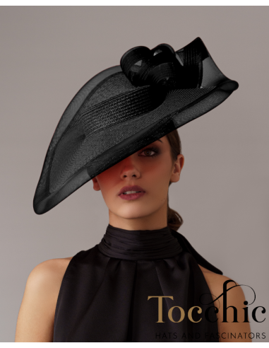 Elegante Sombrero de boda negro madrina de boda - Pamelas y Tocados para madrinas - 2