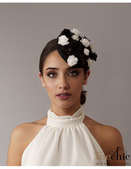 Black Pill box hat with flowers - Wedding hats for women - 2