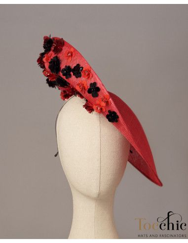 Elegant red hat with black flowers - Wedding hats for women - 6