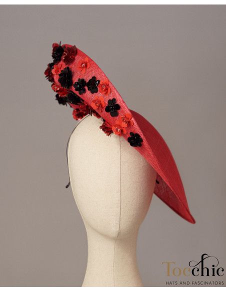 Elegant red hat with black flowers - Wedding hats for women - 6