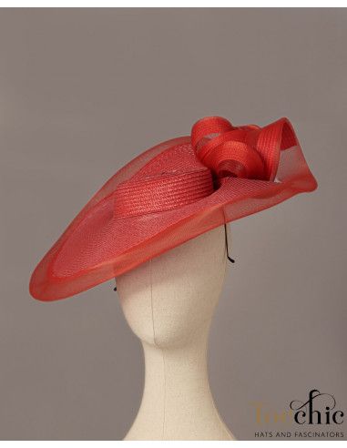 Elegante Pamela roja para Madrina de boda - Pamelas y Tocados para madrinas - 3