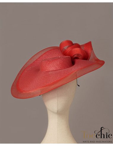 Elegante Pamela roja para Madrina de boda - Pamelas y Tocados para madrinas - 4