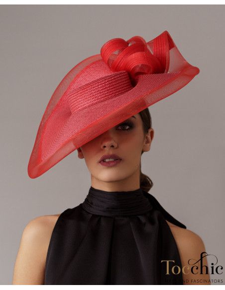 Elegante Pamela roja para Madrina de boda - Pamelas y Tocados para madrinas - 1
