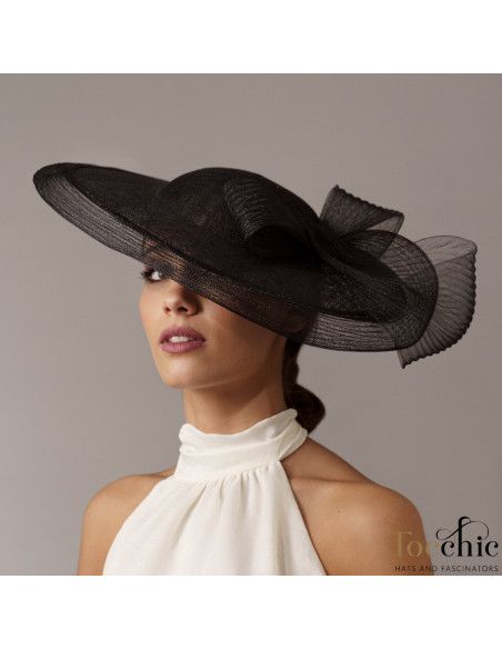 Elegante Pamela negra de boda - Pamelas y Tocados para madrinas - 1