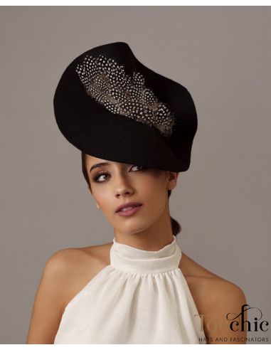 Tocado negro y blanco de boda con plumas - Pamelas y Tocados para madrinas - 3