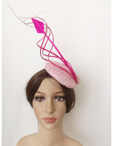 Tocado de boda rosa fucsia y rosa claro con plumas - Pamelas y Tocados para madrinas - 6 Tocado de boda rosa fucsia y rosa claro con plumas - Pamelas y Tocados para madrinas - 6