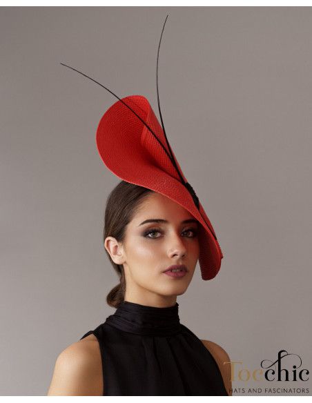 Elegante Tocado negro y rojo invitada perfecta - Pamelas y Tocados para madrinas - 2 Elegante Tocado negro y rojo invitada perfecta - Pamelas y Tocados para madrinas - 2