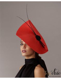 Elegante Tocado negro y rojo invitada perfecta - Pamelas y Tocados para madrinas - 1