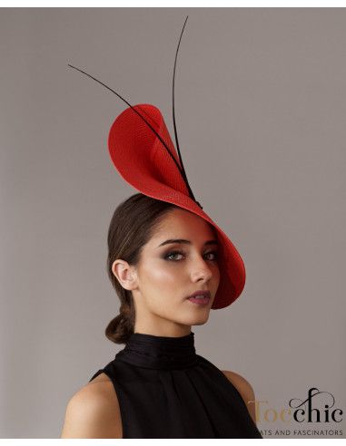 Elegant red Ascot hat with black feathers - Wedding hats for women - 3