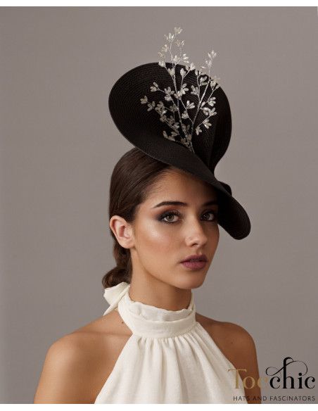 Tocado negro y blanco con piedras - Sombreros y Tocados para bodas de mañana - 2