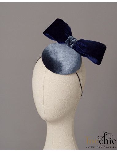 Tocado de terciopelo azul y gris - Pamelas y Tocados para madrinas - 3