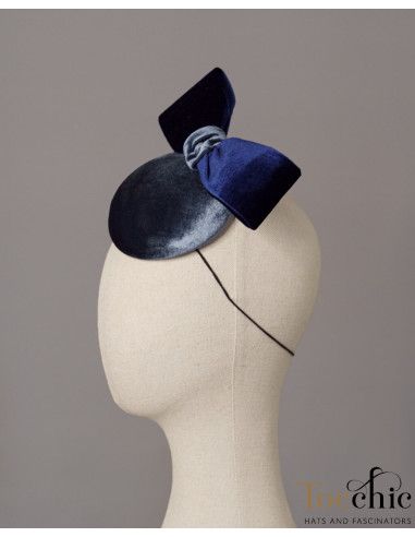 Tocado de terciopelo azul y gris - Pamelas y Tocados para madrinas - 2