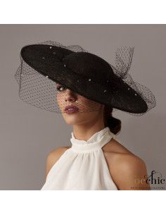 Black veil hat with crystals - Wedding hats for women - 1 2