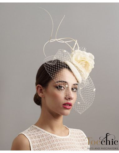 Tocado blanco con velo y flores - Tocados de novia - 3