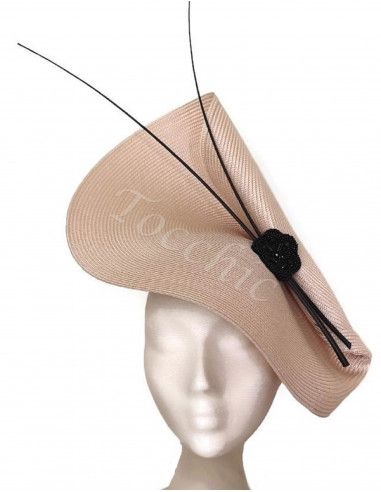 Elegante Tocado beige y negro con plumas - Pamelas y Tocados para madrinas - 3