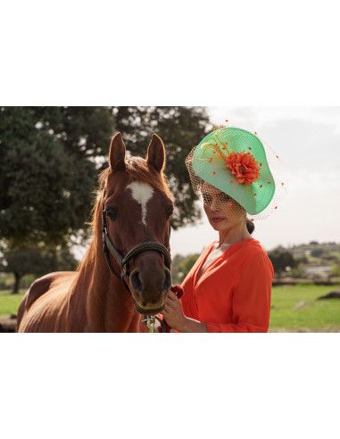 Aquamarine and orange veil hat - Wedding hats for women - 1
