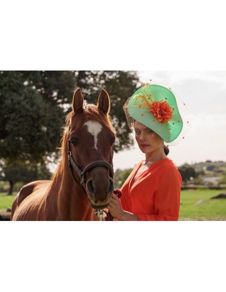 Aquamarine and orange veil hat - Wedding hats for women - 1