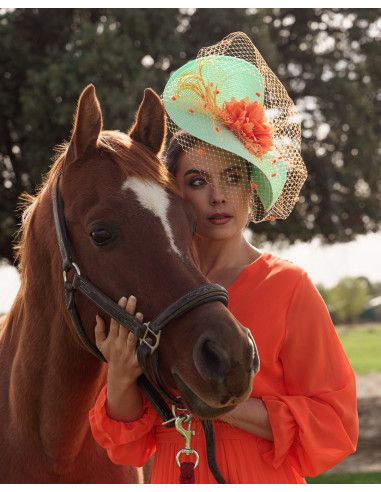 Aquamarine and orange veil hat - Wedding hats for women - 2