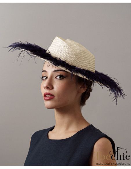 Elegant Woman Kentucky derby hat dark blue - Wedding hats for women - 2