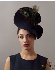 Sombrero azul marino de fieltro con plumas de pavo real para boda - Tienda - 1