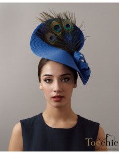 Tocado de boda azul eléctrico con plumas de pavo real - Tienda - 1