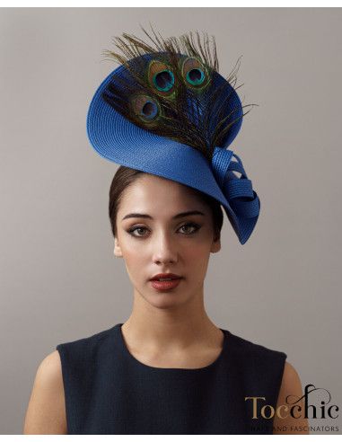 Tocado de boda azul eléctrico con plumas de pavo real - Tienda - 1
